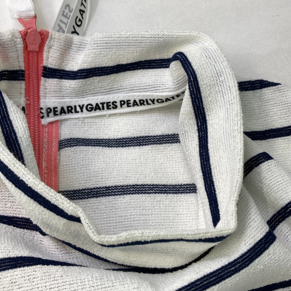 PEARLY GATES パーリーゲイツ 2023年モデル ノースリーブ モックネックシャツ パイル ボーダー柄 ホワイト系 1