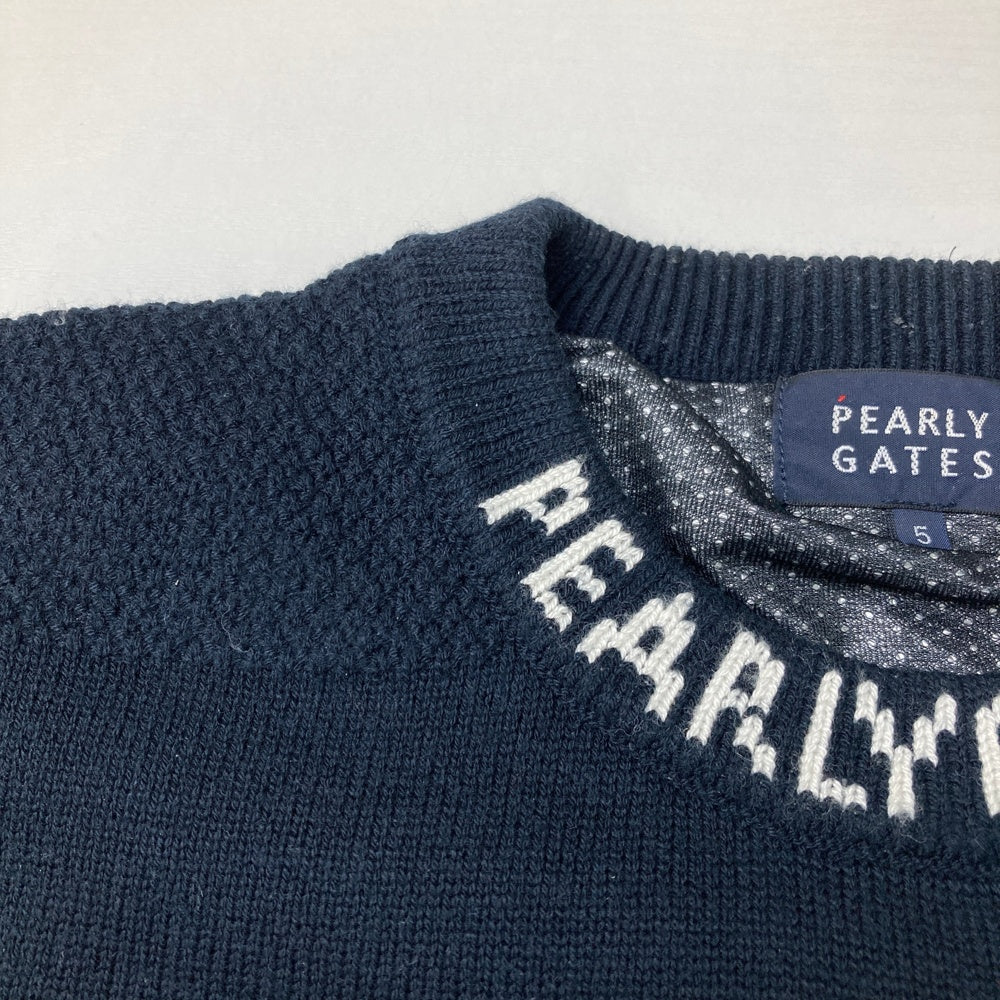 PEARLY GATES パーリーゲイツ 裏地付 ニットセーター ウール混 ネイビー系 5