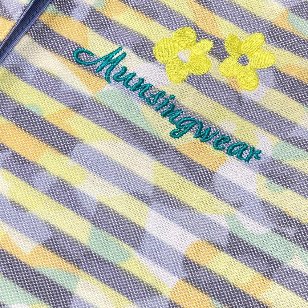 MUNSING WEAR マンシングウェア  半袖ポロシャツ フロント花刺繍 ボーダー柄 イエロー系 M