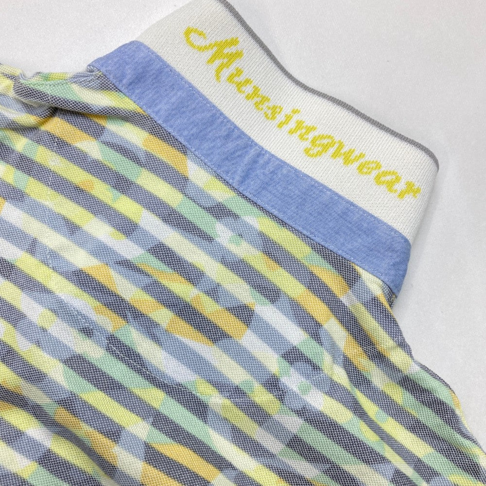 MUNSING WEAR マンシングウェア  半袖ポロシャツ フロント花刺繍 ボーダー柄 イエロー系 M