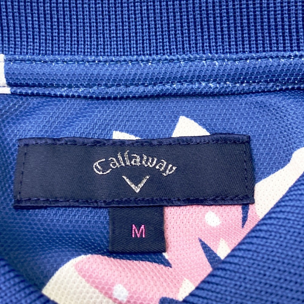 CALLAWAY キャロウェイ  ハーフジップ 半袖ポロシャツ 総柄 ブルー系 M