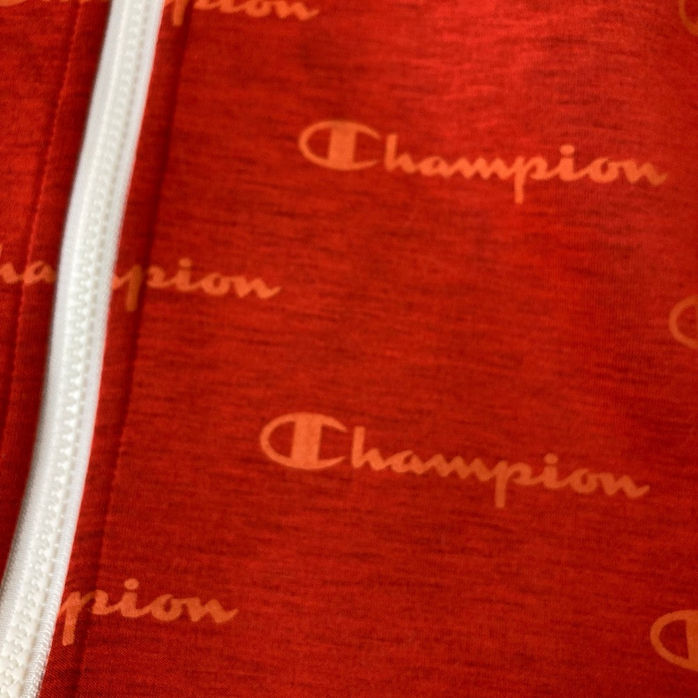 CHAMPION GOLF 챔피언 골프 스웨트 집업 후드티 로고 전체 패턴 레드 계열 SMALL