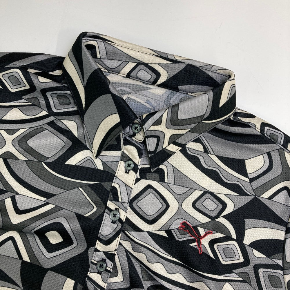 PUMA GOLF プーマゴルフ  長袖ポロシャツ 総柄 ブラック系 L