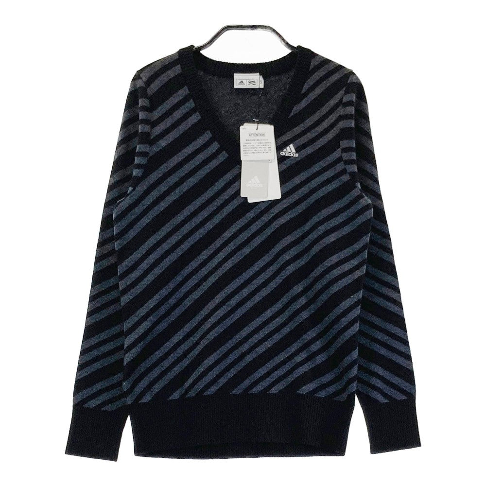 ADIDAS GOLF アディダスゴルフ U31420 ウール混 ニットセーター ストライプ柄 グレー系 S