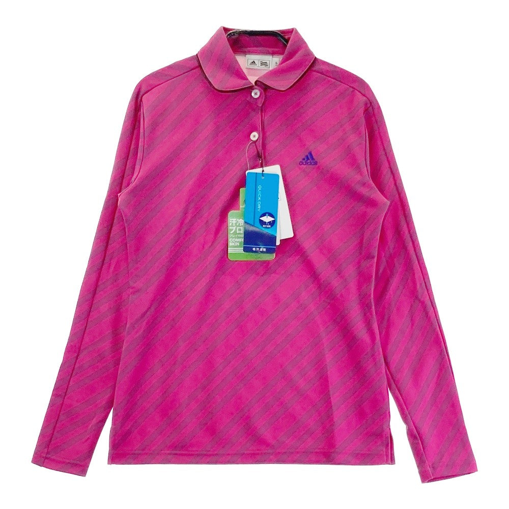ADIDAS GOLF アディダスゴルフ U31395 長袖ポロシャツ ストライプ柄 ピンク系 S