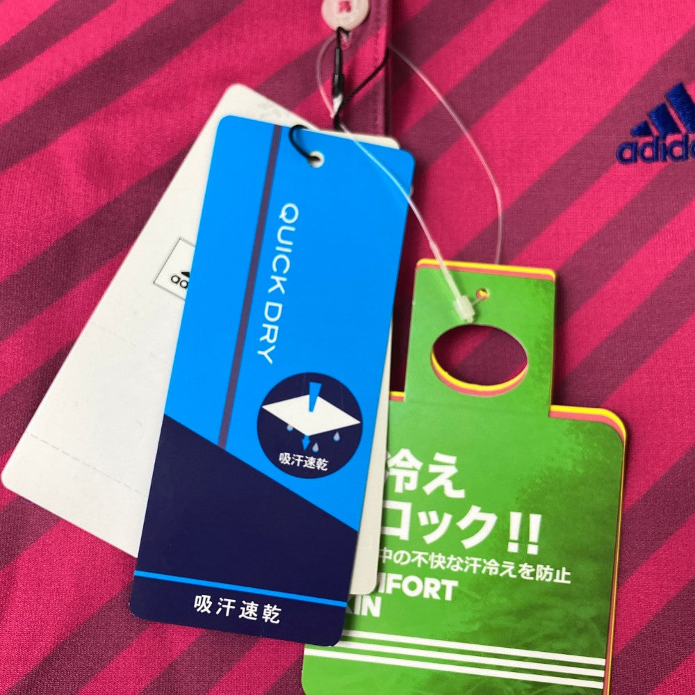 ADIDAS GOLF アディダスゴルフ U31395 長袖ポロシャツ ストライプ柄 ピンク系 S
