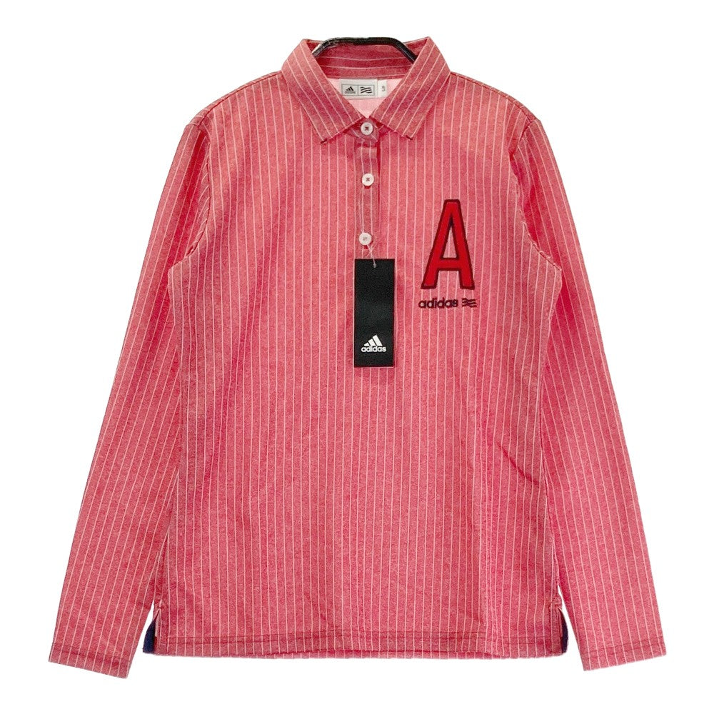 ADIDAS GOLF アディダスゴルフ N68209 長袖ポロシャツ ストライプ柄 レッド系 S
