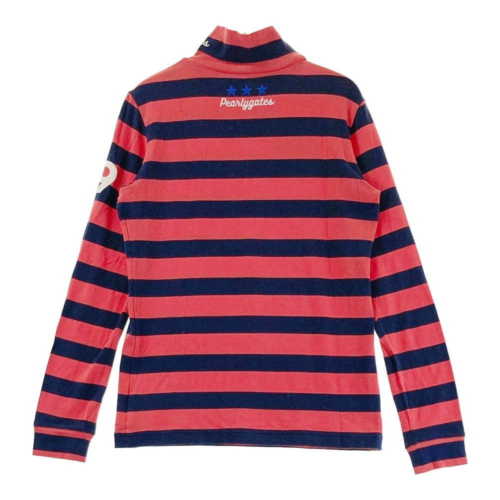 PEARLY GATES パーリーゲイツ  ハイネック 長袖Tシャツ ボーダー柄 レッド系 0