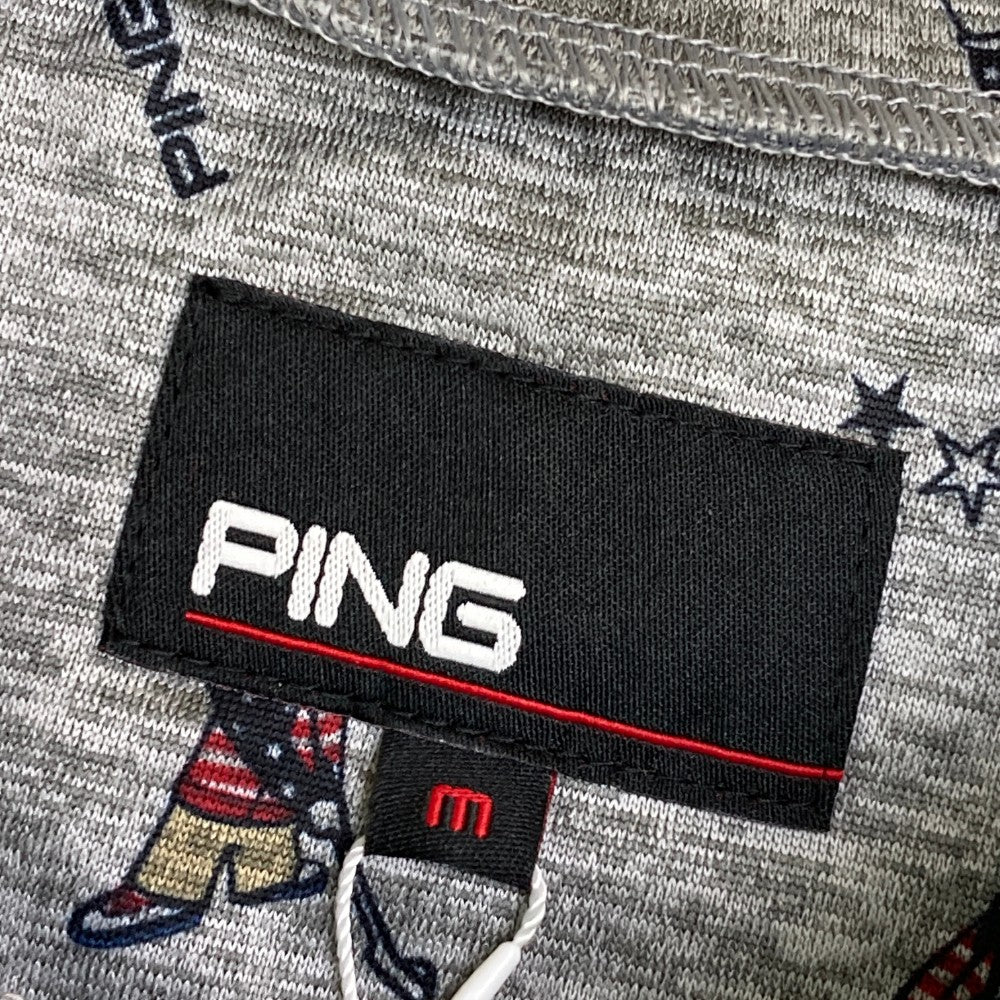 PING 핑 하이넥 긴팔 티셔츠 전면 패턴 그레이 계열 M