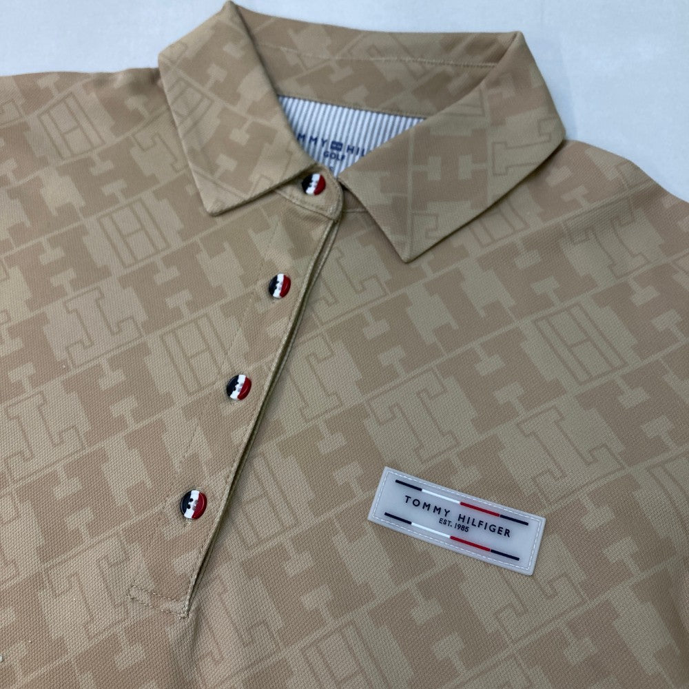 TOMMY HILFIGER GOLF トミーヒルフィガーゴルフ 2023年モデル 半袖ポロシャツ 総柄 ベージュ系 S