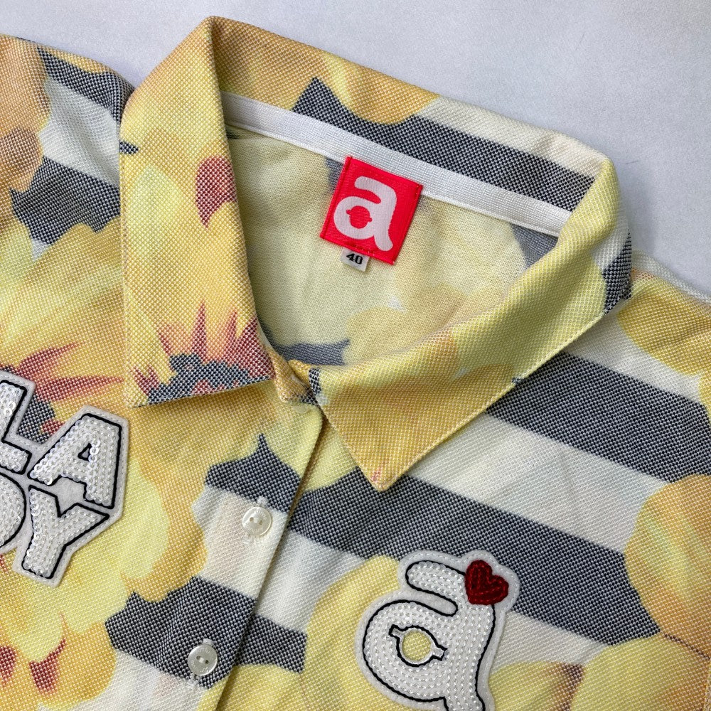 ARCHIVIO アルチビオ  ノースリーブ ポロシャツ ボーダー 花 総柄 イエロー系 40
