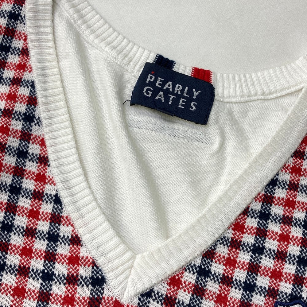 PEARLY GATES パーリーゲイツ  Vネック ニットベスト チェック柄 レッド系 0