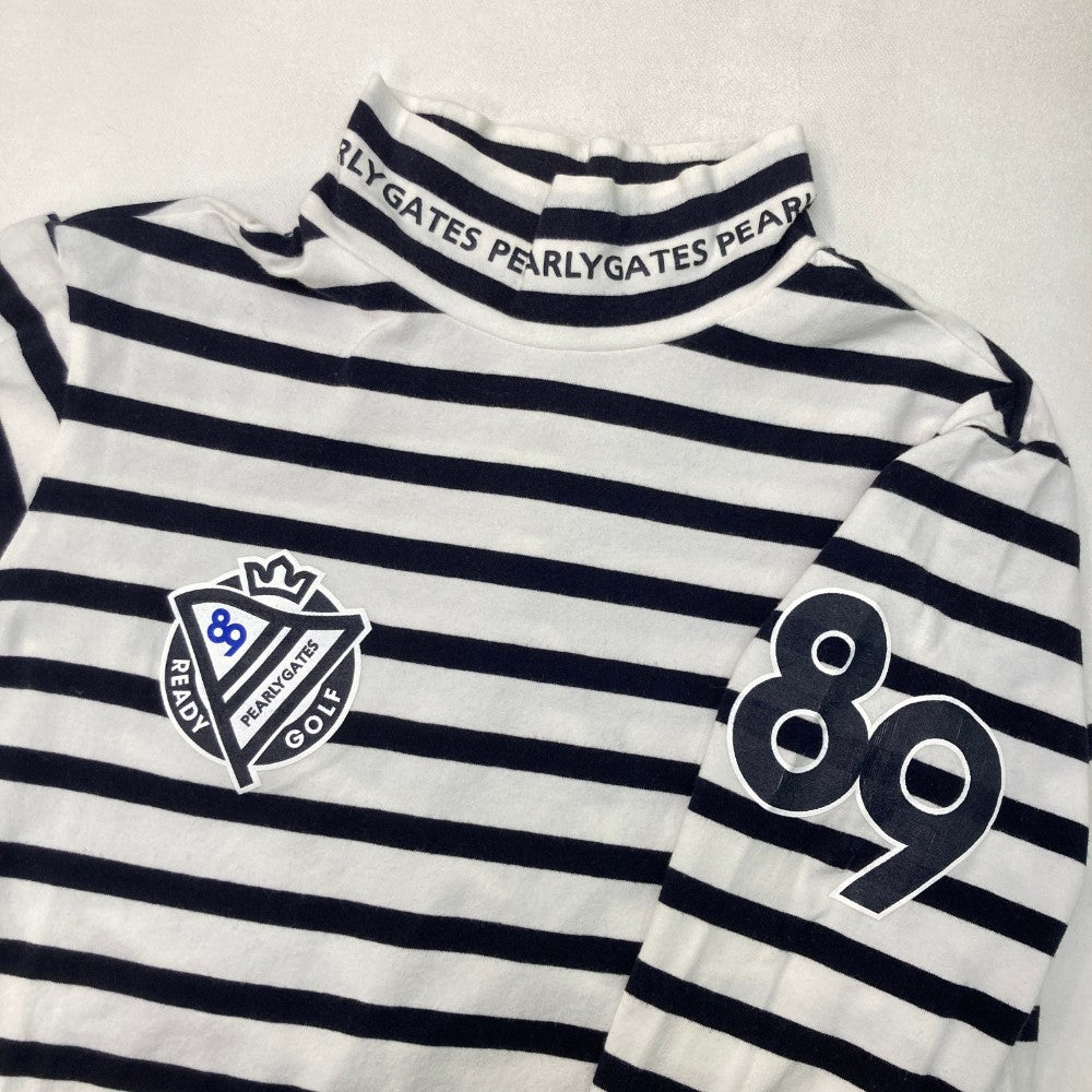 PEARLY GATES パーリーゲイツ  モックネック 長袖Tシャツ ボーダー柄 ホワイト系 0
