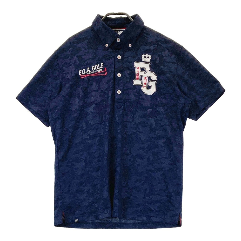 FILA GOLF 필라 골프  반팔 폴로 셔츠 버튼다운 카모플라주 패턴 네이비 계열 L