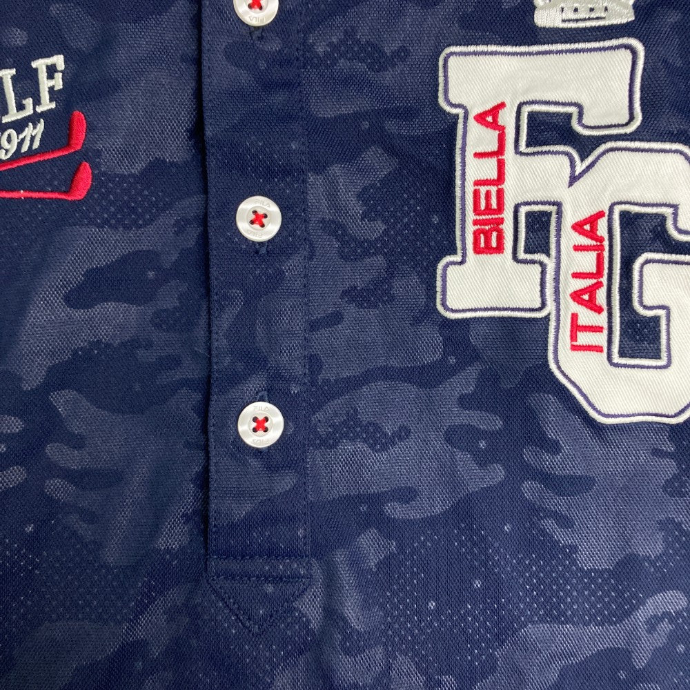 FILA GOLF 필라 골프  반팔 폴로 셔츠 버튼다운 카모플라주 패턴 네이비 계열 L