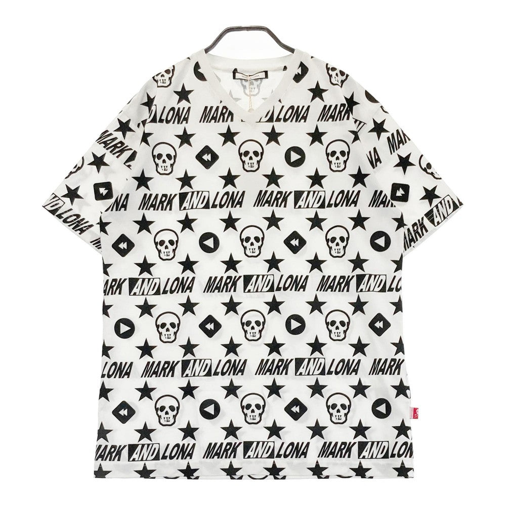 MARK&LONA マークアンドロナ  Vネック 半袖Tシャツ スカル 星 総柄 ホワイト系 48