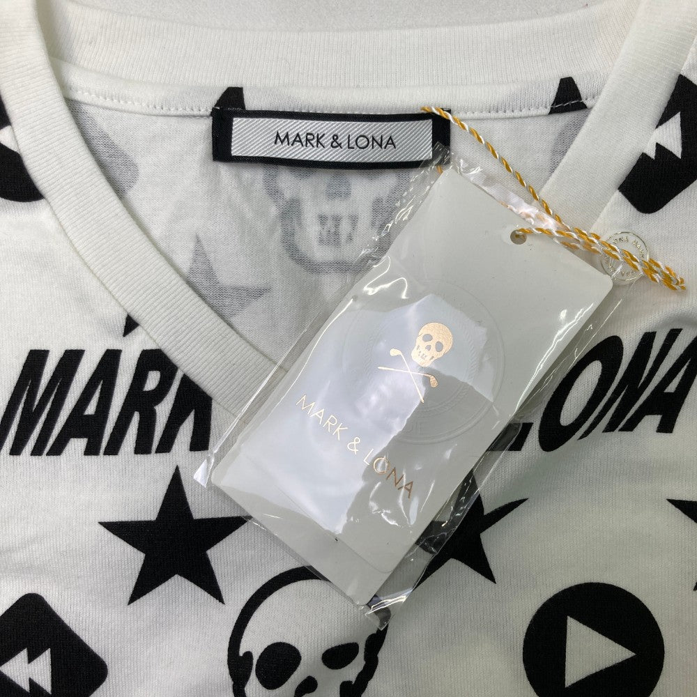MARK&LONA マークアンドロナ  Vネック 半袖Tシャツ スカル 星 総柄 ホワイト系 48
