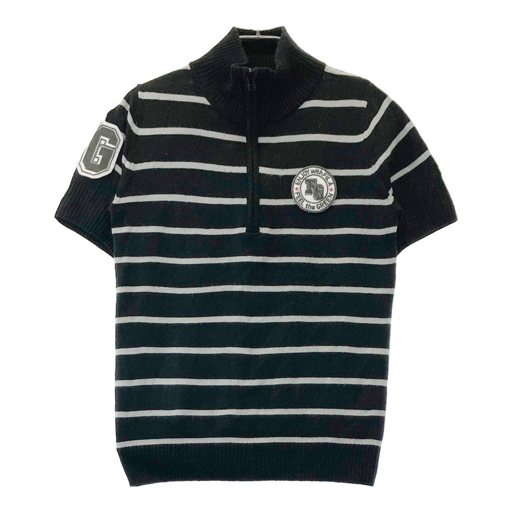 FILA GOLF フィラゴルフ  ハーフジップ 半袖ニットTシャツ ボーダー柄 ブラック系 M