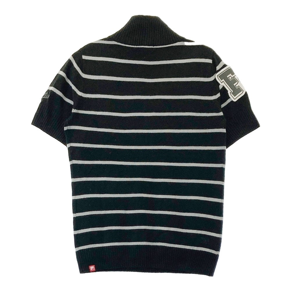 FILA GOLF フィラゴルフ  ハーフジップ 半袖ニットTシャツ ボーダー柄 ブラック系 M