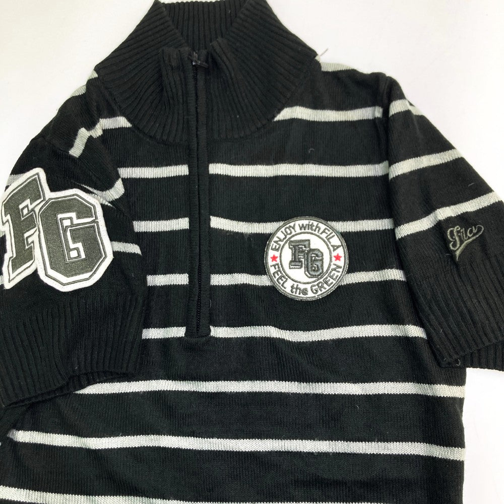FILA GOLF フィラゴルフ  ハーフジップ 半袖ニットTシャツ ボーダー柄 ブラック系 M