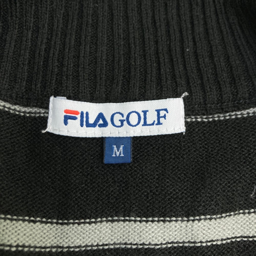 FILA GOLF フィラゴルフ  ハーフジップ 半袖ニットTシャツ ボーダー柄 ブラック系 M