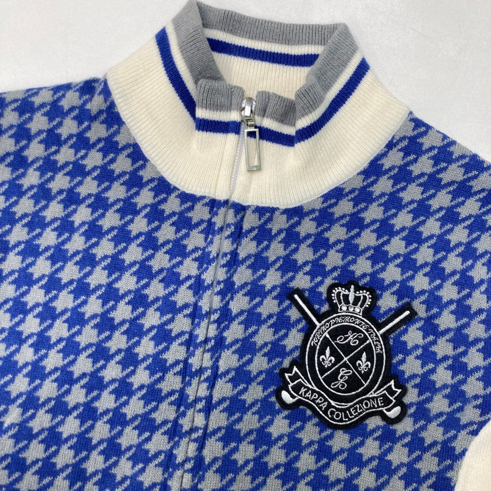 KAPPA GOLF カッパゴルフ  ウール混 長袖ニットジャケット 千鳥柄 ホワイト系 M