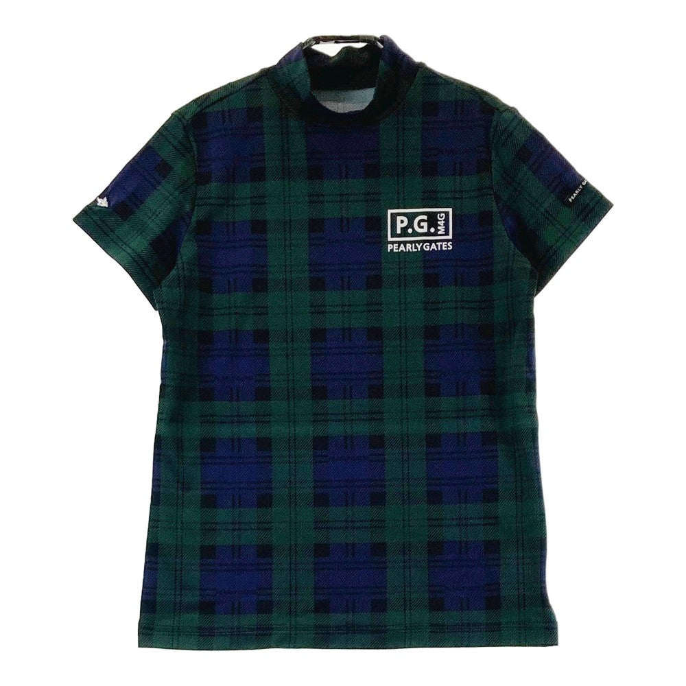 PEARLY GATES パーリーゲイツ 2023年モデル ハイネック 半袖Tシャツ チェック柄 カーキ系 0