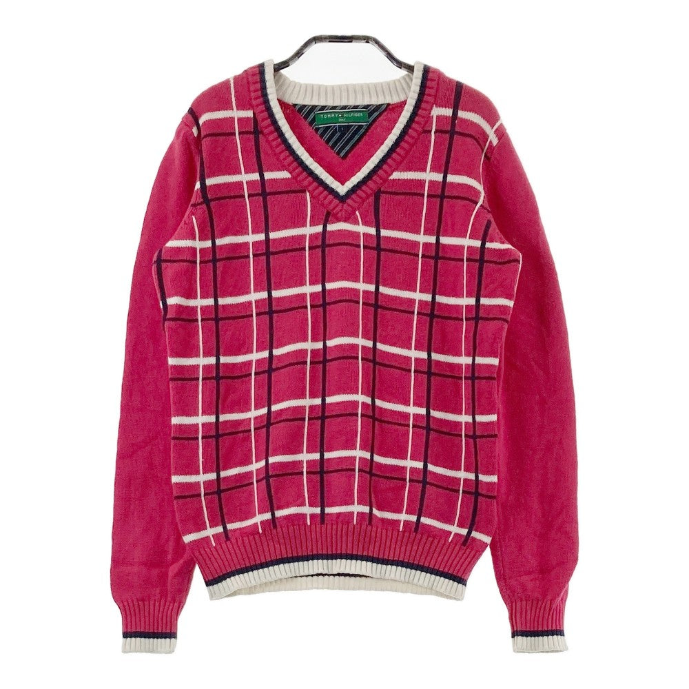 TOMMY HILFIGER GOLF 토미 힐피거 골프 니트 스웨터 체크 패턴 핑크 계열 S