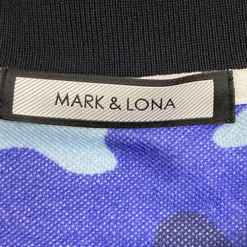 MARK&LONA マークアンドロナ  半袖ポロシャツ カモフラ スカル 総柄 ブルー系 48