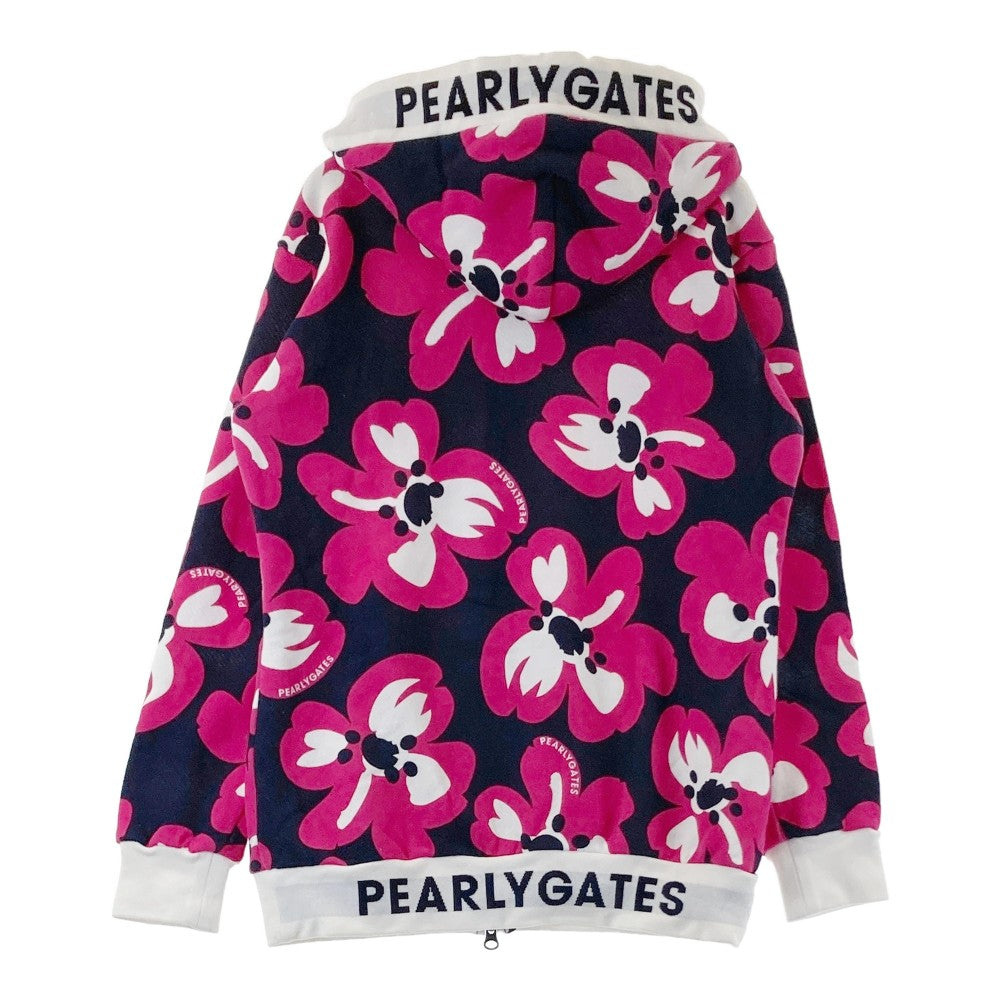 PEARLY GATES パーリーゲイツ ; スウェット ジップパーカー 花 総柄 ネイビー系 0