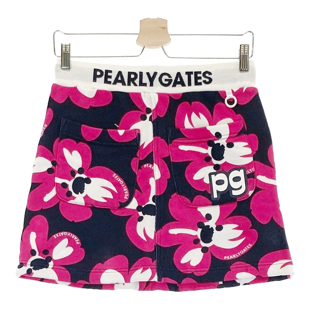 PEARLY GATES 팔리게이츠 ; 스웨트 스트레치 스커트 꽃무늬 네이비 계열 0