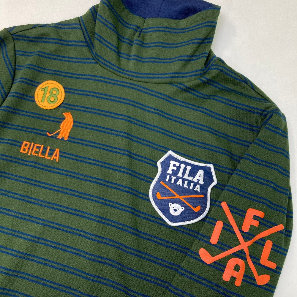 FILA GOLF フィラゴルフ  長袖ハイネックTシャツ ボーダー カーキ系 L